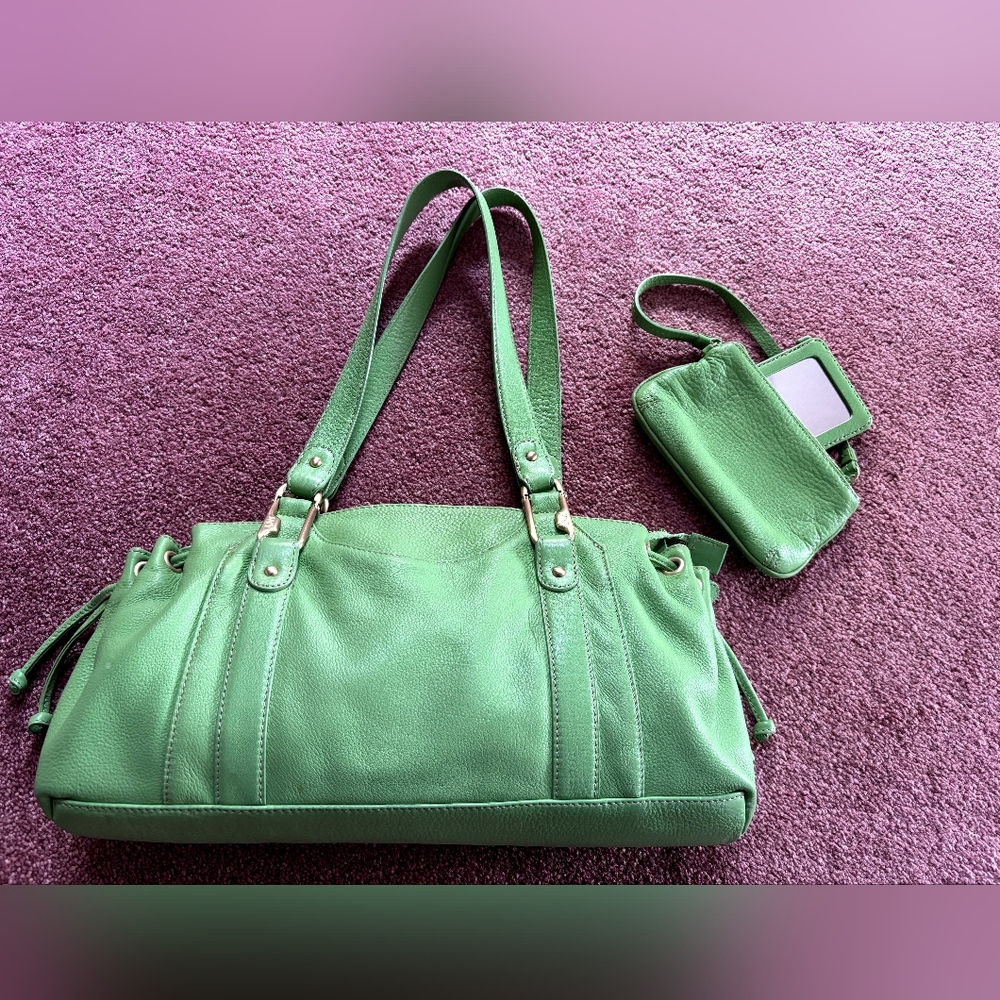 Jones New York Apple Green Shoulder Bag with Metallic Accents